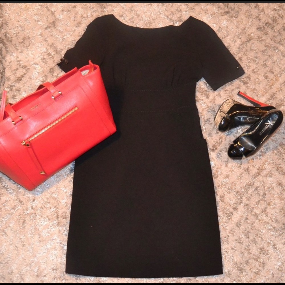 Tahari black shift dress low back
